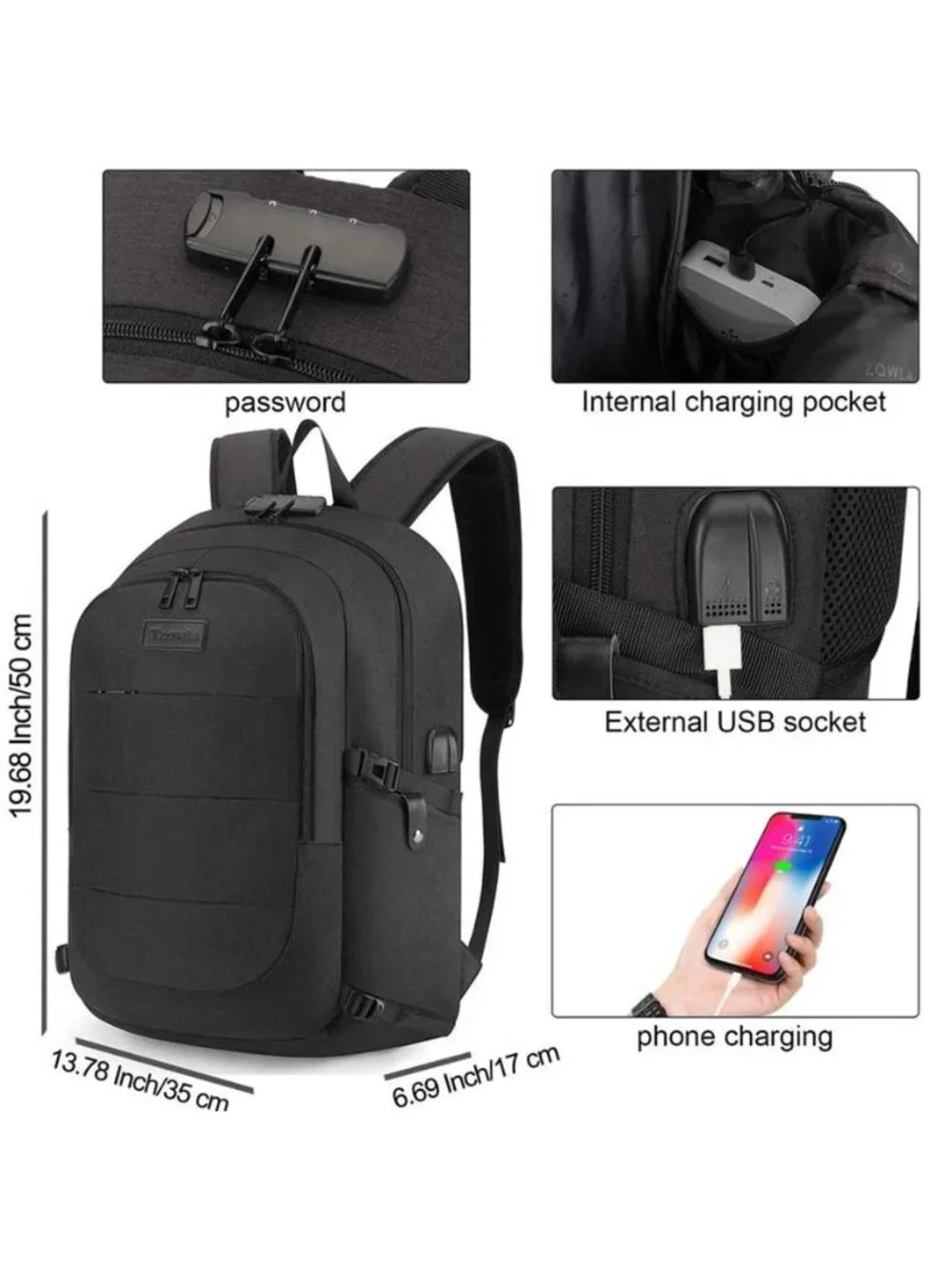 Laptop Backpack Anti Theft Water Resistant Travel Bag Lock 15.6 Computer Office